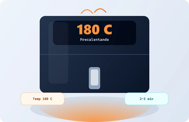 Freidora de aire precalentando a 180 C (Ninja)