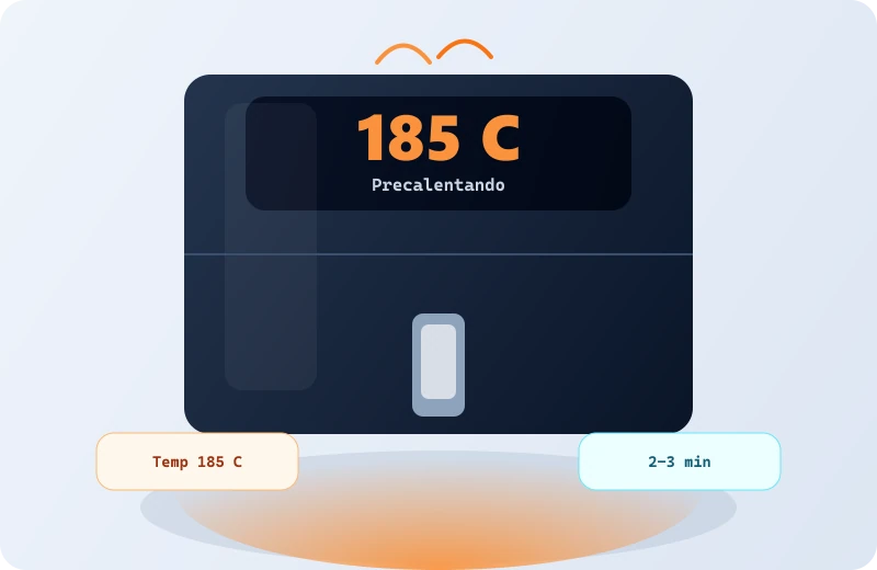 Freidora de aire precalentando a 185 C (Ninja)